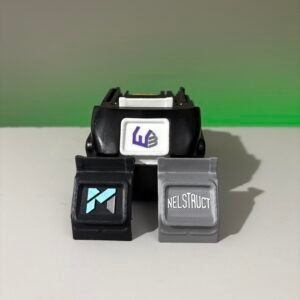 Construction company logo embossed on power tool battery anti-theft label