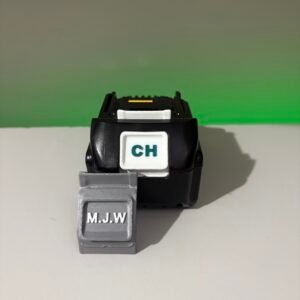 Custom 3D printed battery labels with text on Milwaukee and Makita batteries