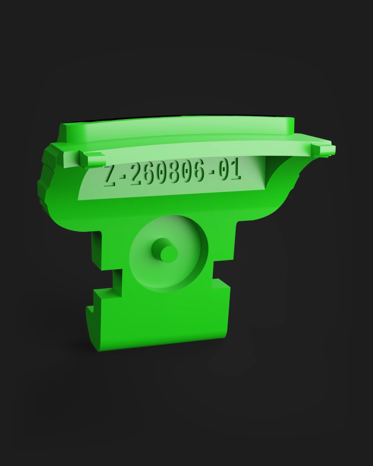 Green 3D printed Battery Button for a DeWalt 18V battery, engraved with a hidden traceability serial number